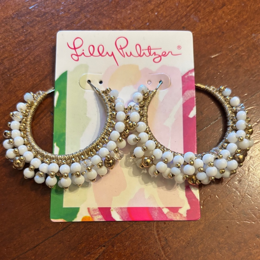 Lilly Pulitzer Gold and White Beaded Earrings